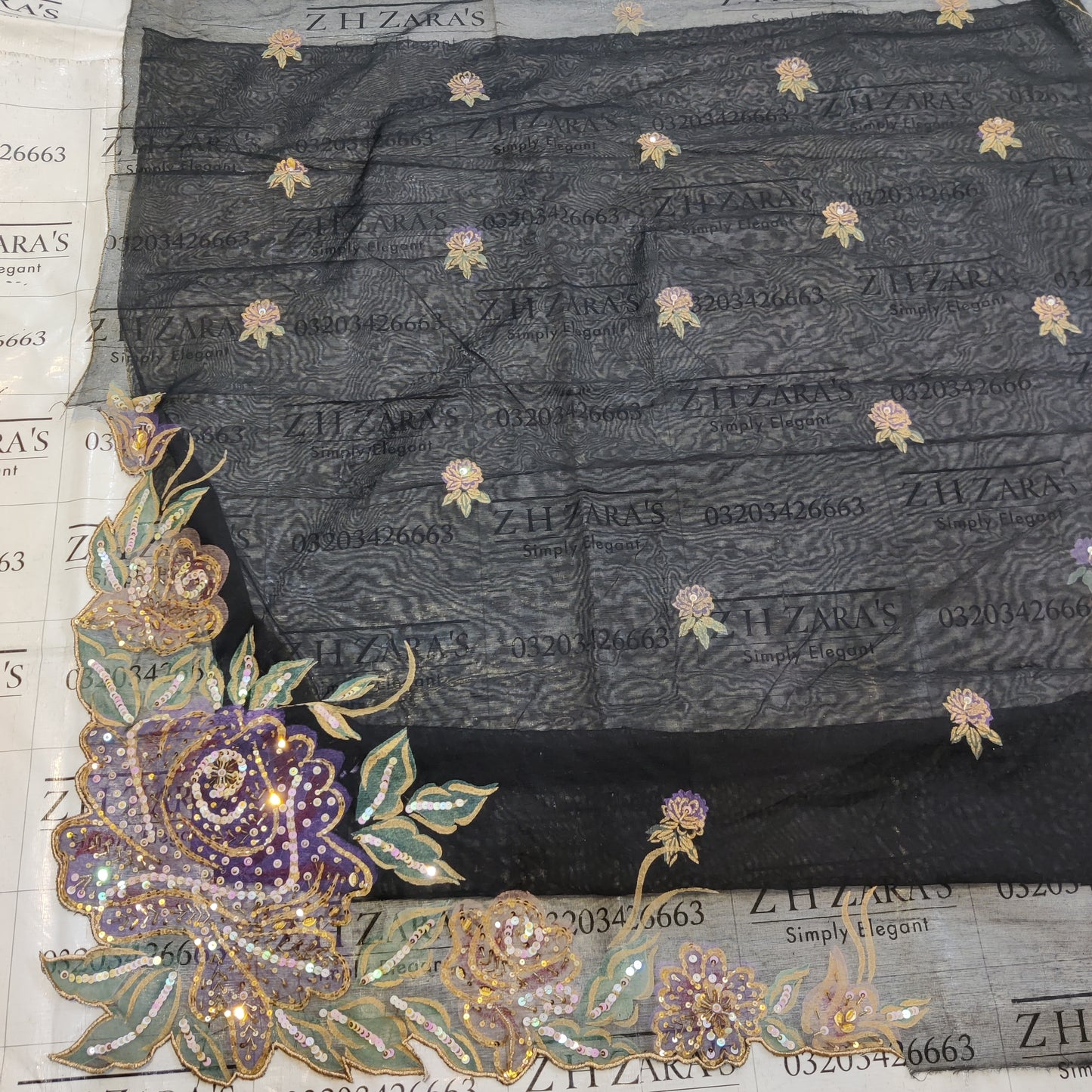 Black Hand Embellished Hand painted Cutwork