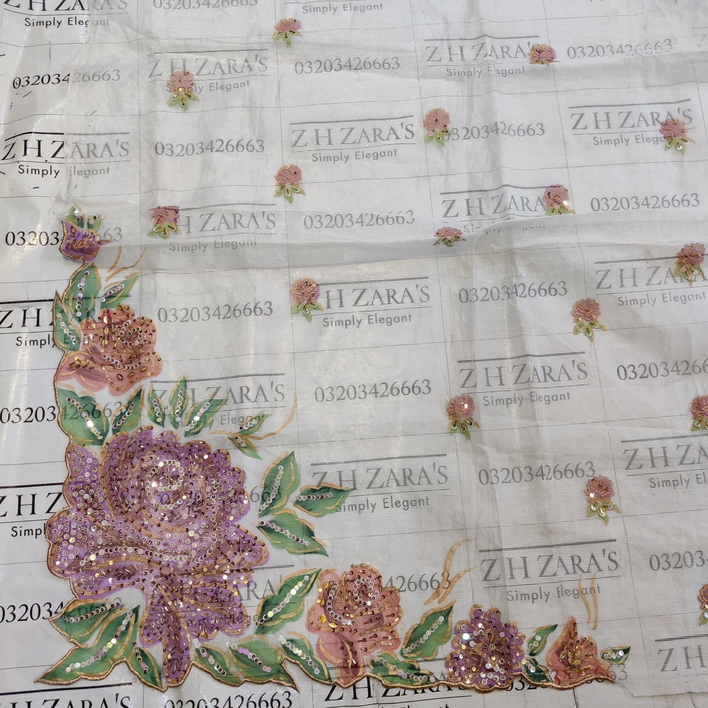 Pearl White Hand Embellished Hand painted Cutwork