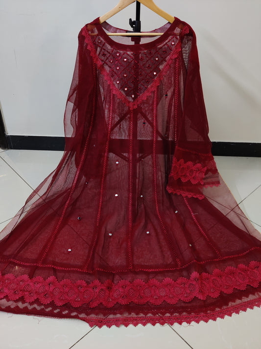 Silk applique 3pc Redish Maroon