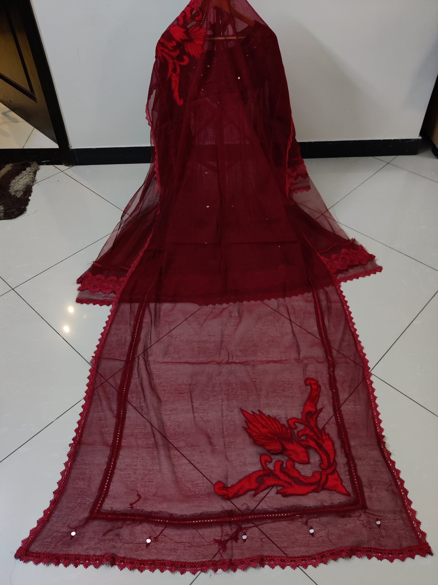 Silk applique 3pc Redish Maroon