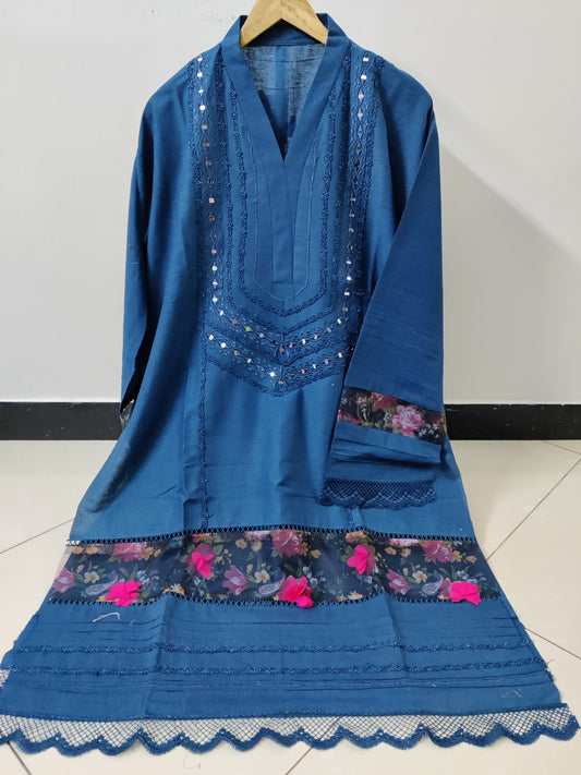 Pure Soft Khaddar Teal blue 2pc