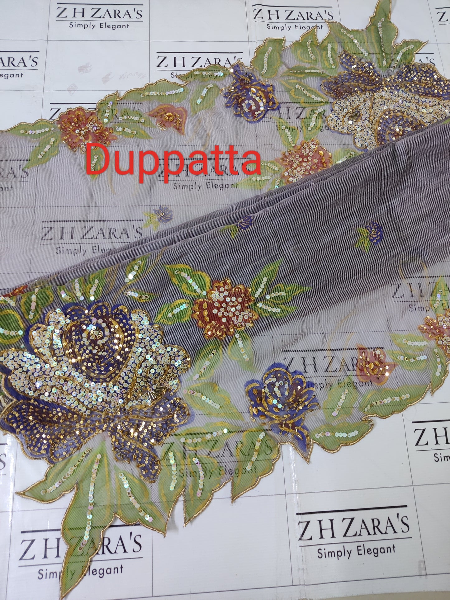 Grey Hand Embellished Hand painted Cutwork