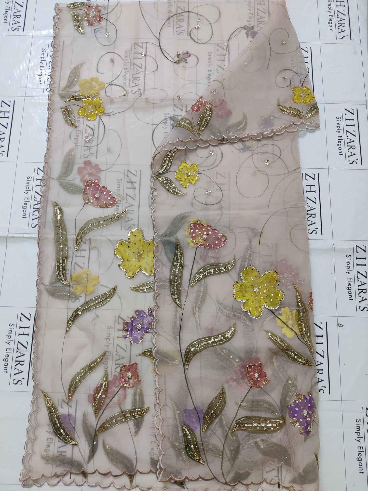 Light Tea Pink V2 Hand Embellished Hand Painted Cutwork 3pc