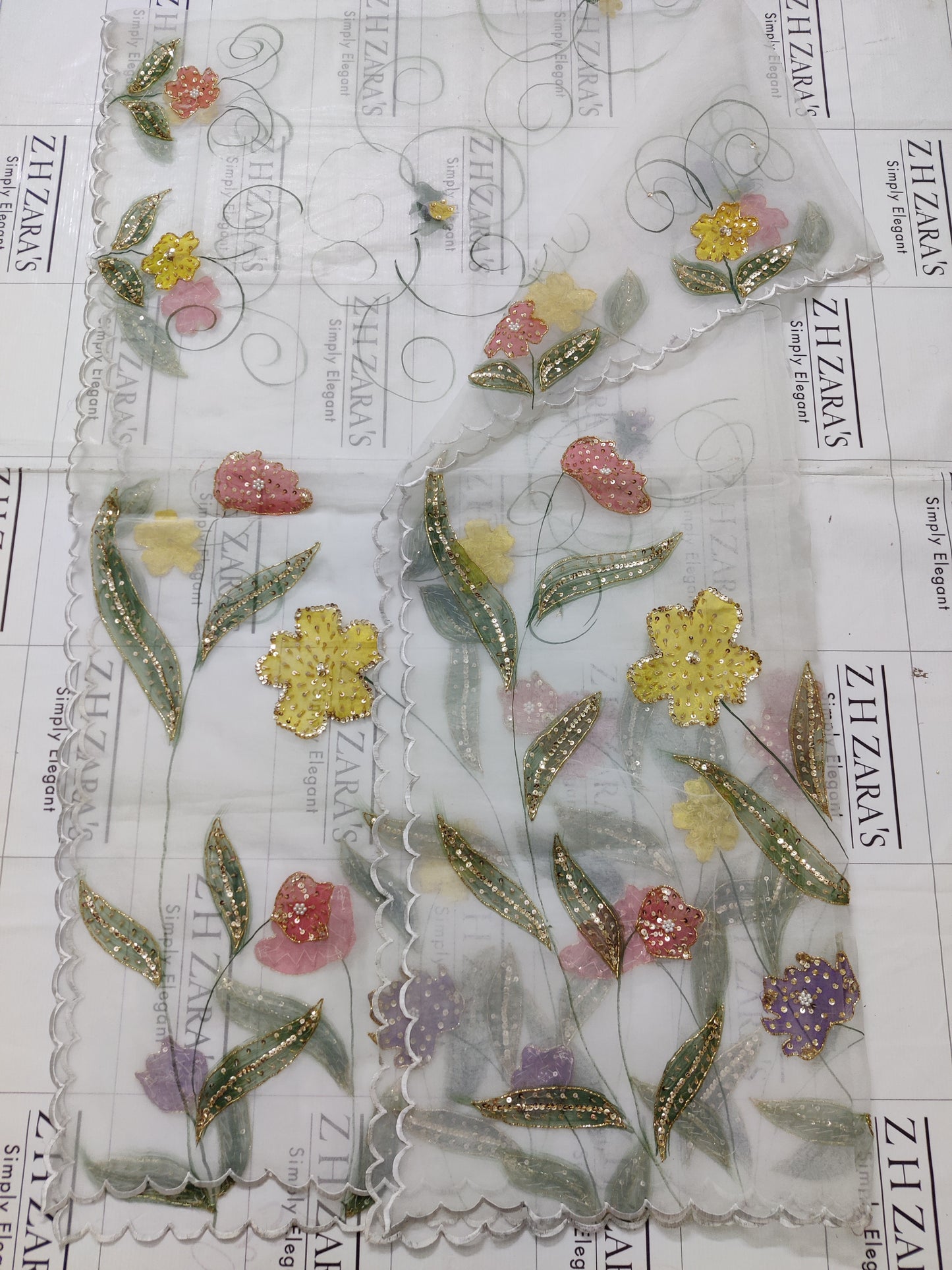 White V2 Hand Embellished Hand Painted Cutwork 3pc