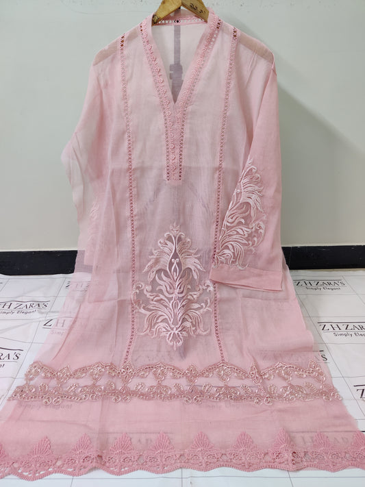 Peachy Pink Tassel Cutwork 2pc