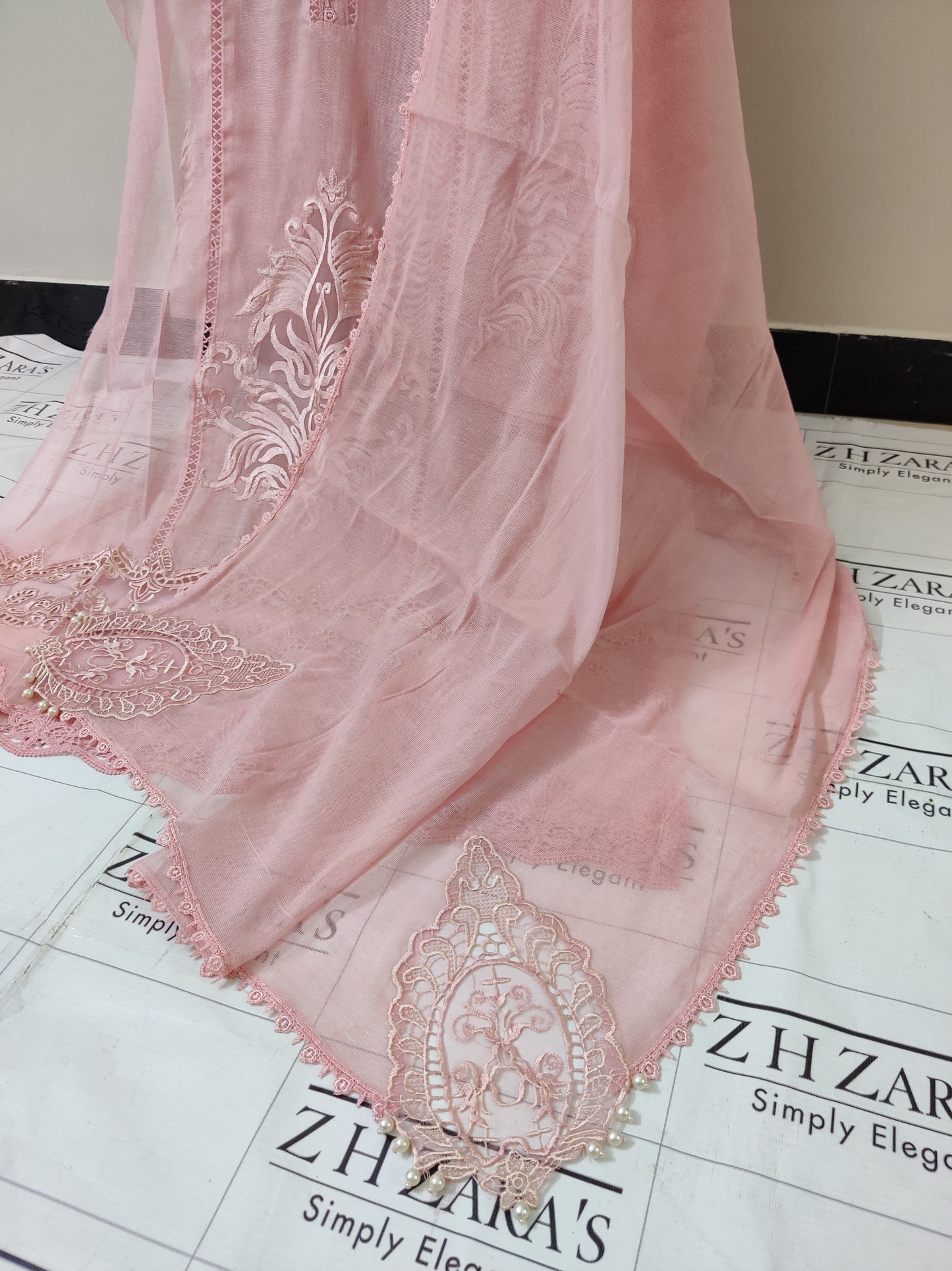 Peachy Pink Tassel Cutwork 2pc