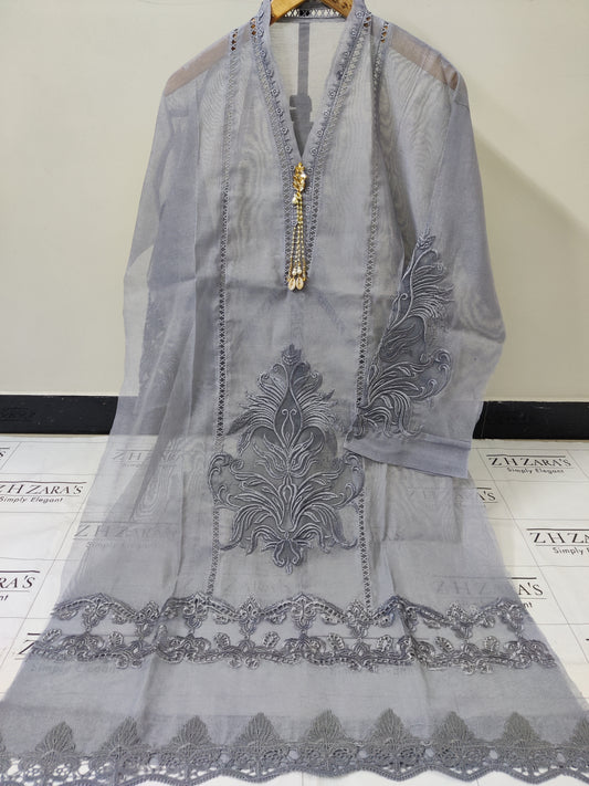Grey Tassel Cutwork 2pc