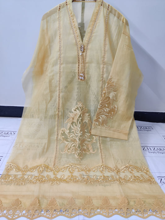 Mango Yellow Tassel Cutwork 2pc