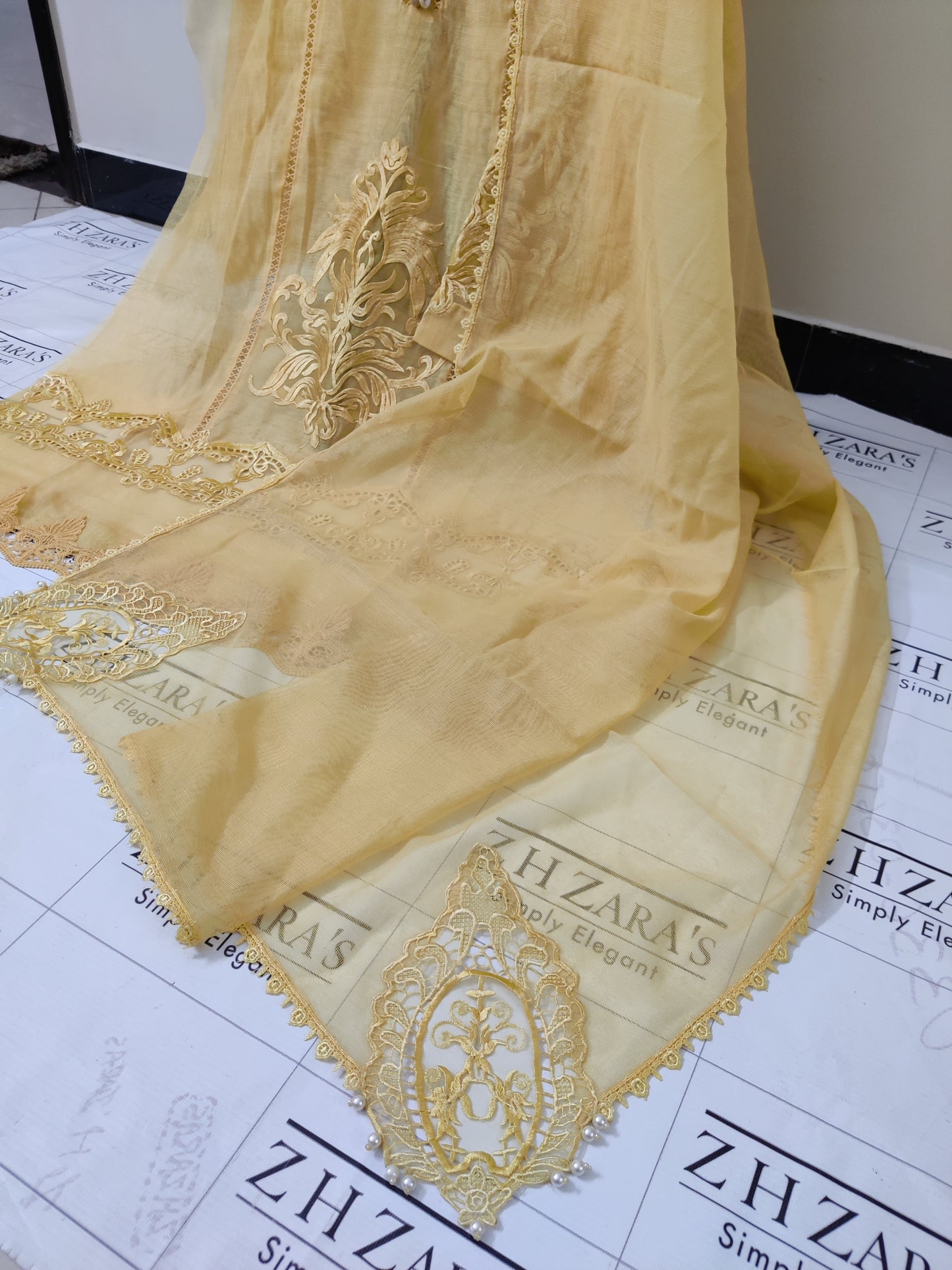 Mango Yellow Tassel Cutwork 2pc