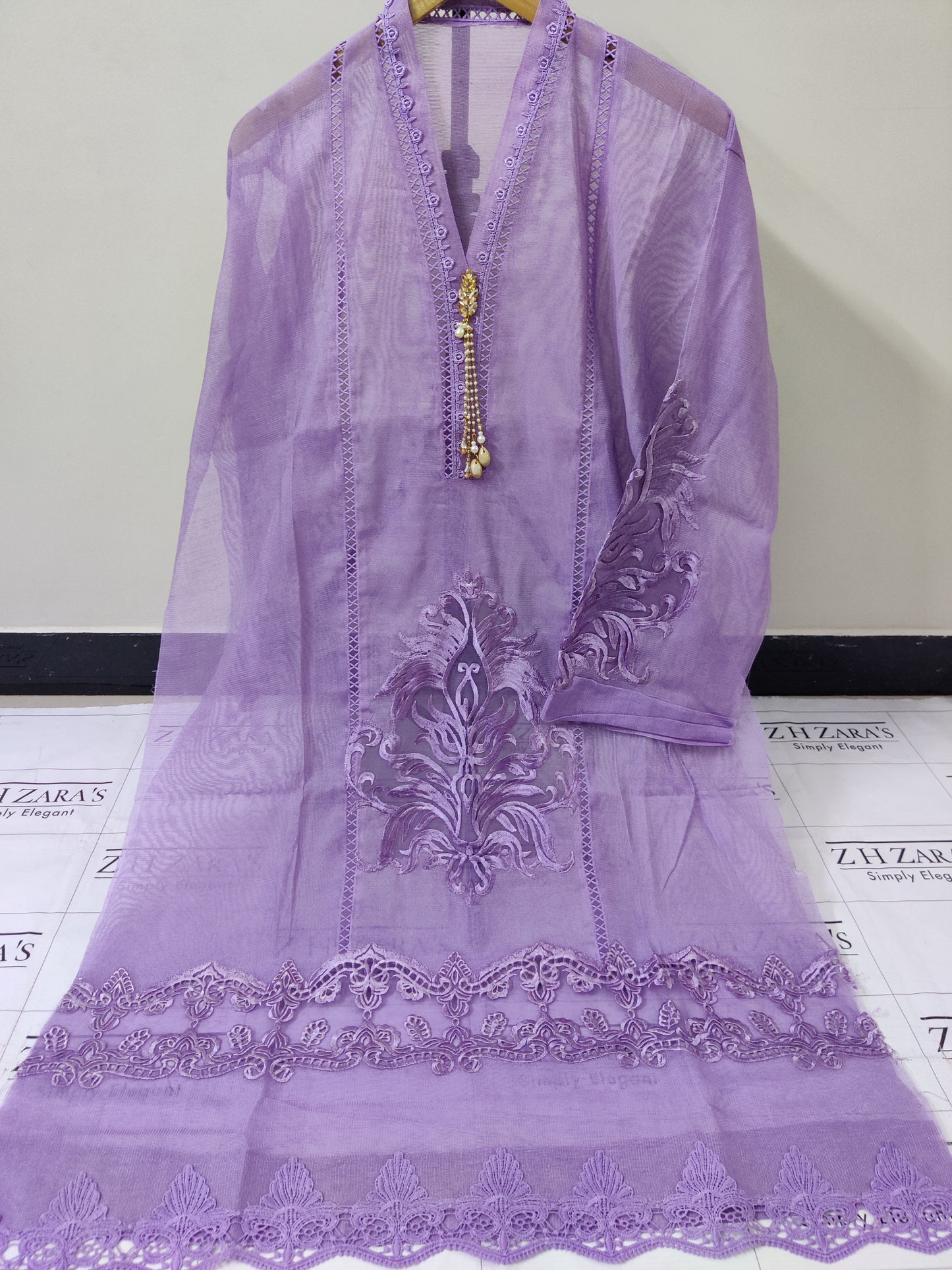 Lilac Purple Tassel Cutwork 2pc