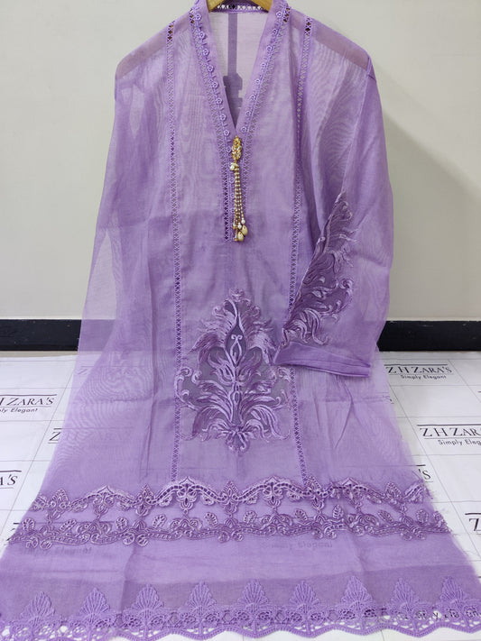 Lilac Purple Tassel Cutwork 2pc