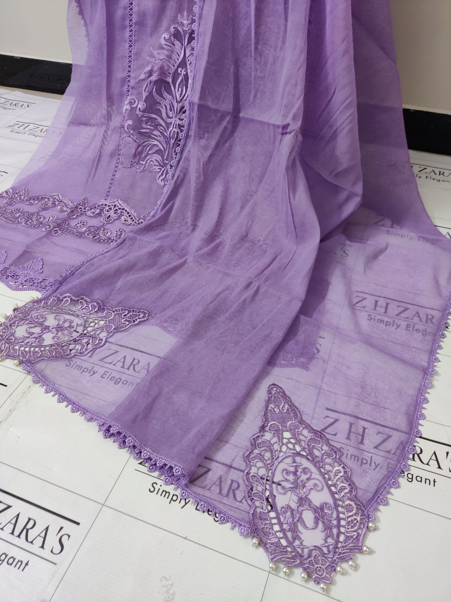 Lilac Purple Tassel Cutwork 2pc