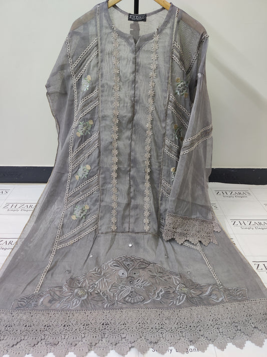 Mouse Grey Cut Panel Cutwork 3pc