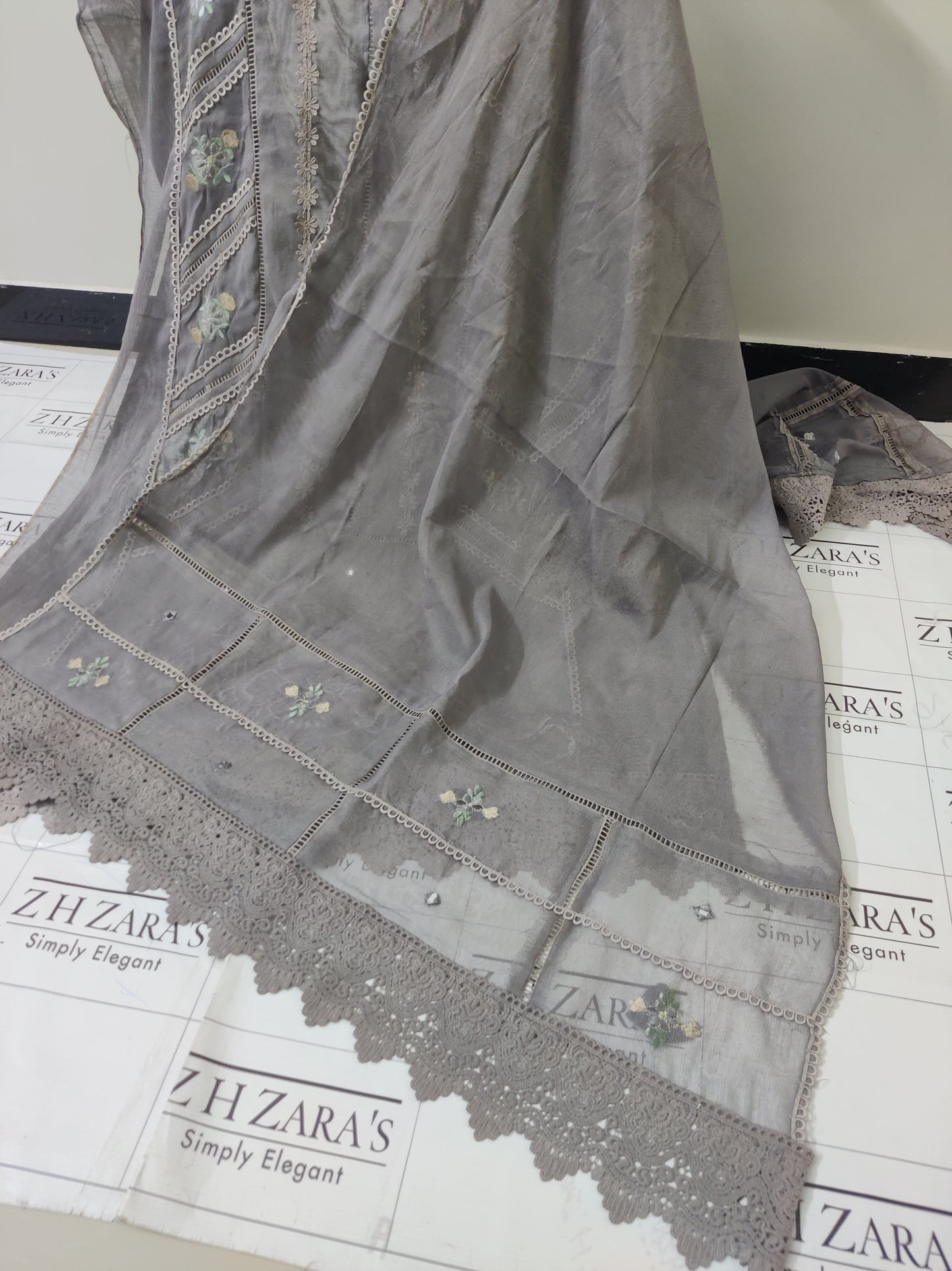 Mouse Grey Cut Panel Cutwork 3pc