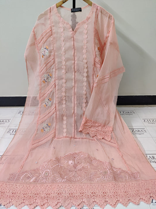 Peach Cut Panel Cutwork 3pc