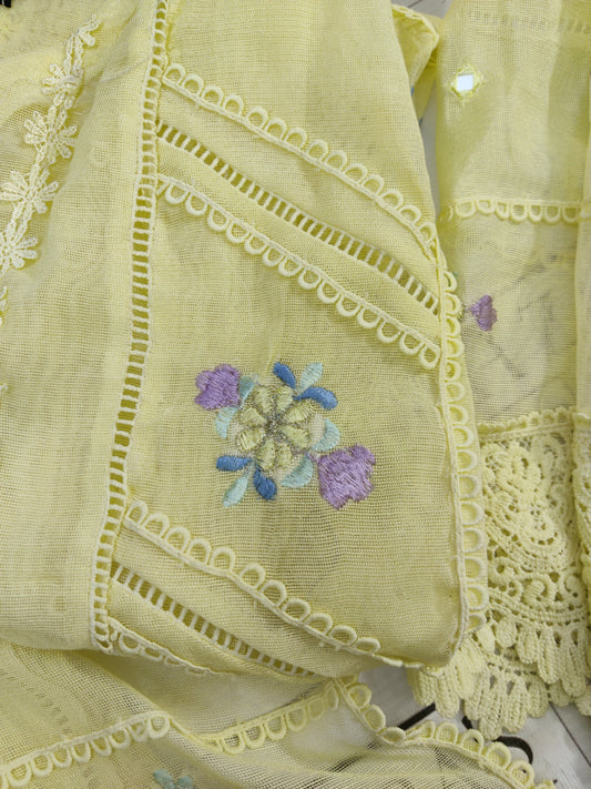 Lemon Cut Panel Cutwork 3pc