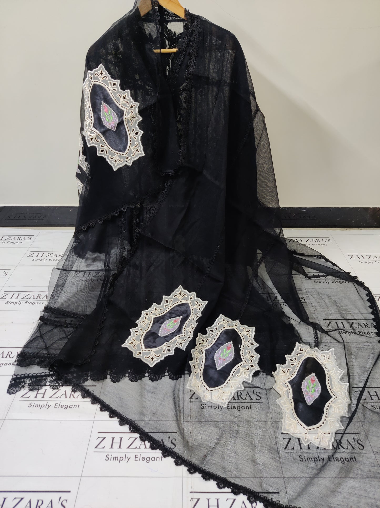 Black Cutwork Silk Applique 2pc