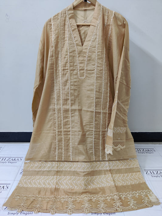Coffee Lawn 3d Cutwork Daman 3pc