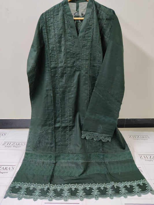 Kai Green Lawn 3d Cutwork Daman 3pc