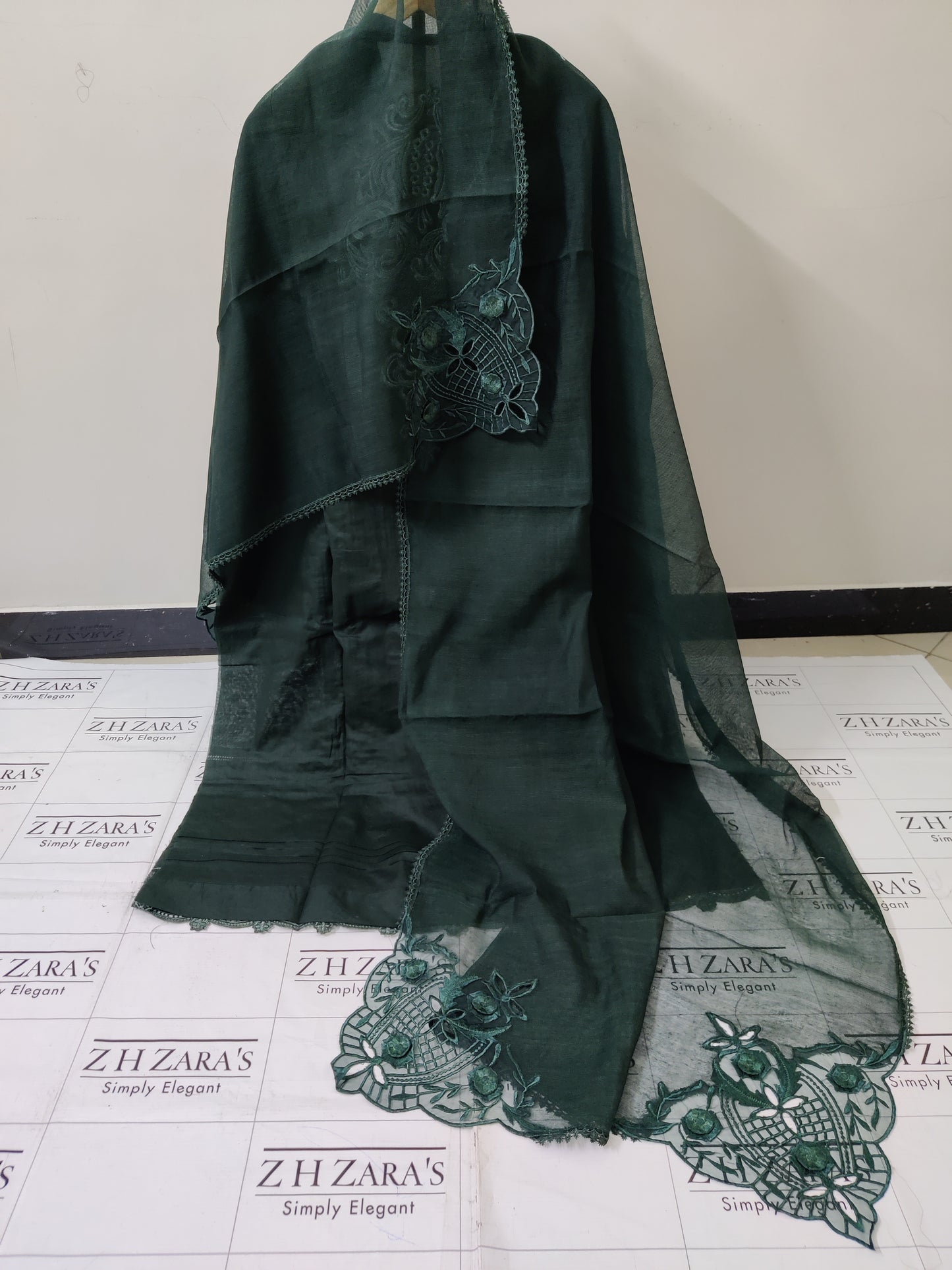 Kai Green Lawn 3d Cutwork Daman 3pc
