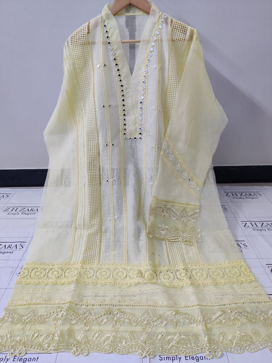 Lemon Yellow Mirror Cutwork 2pc