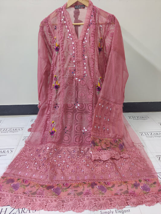 Dark Teapink Digital Embroidery 3pc
