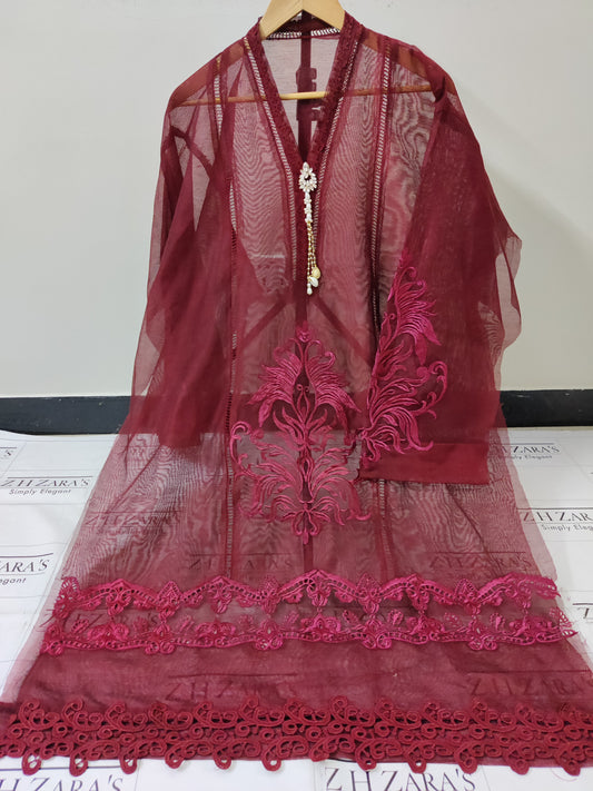 Maroon Tassel Cutwork 2pc