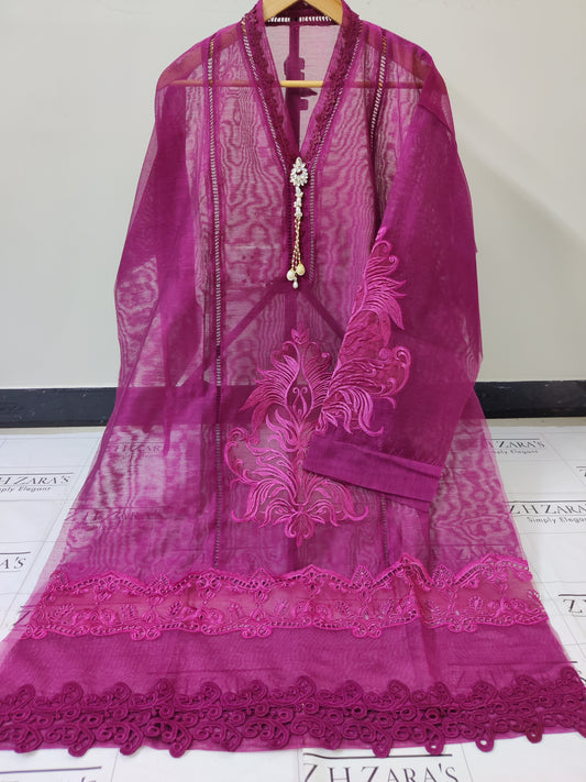 Shocking Pink Tassel Cutwork 2pc