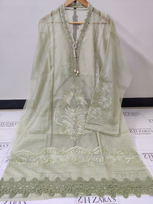 Pista Mint Green Tassel Cutwork 2pc