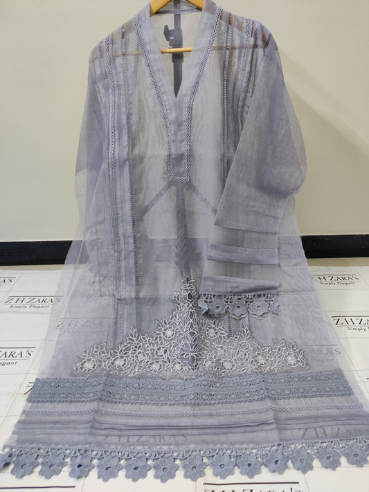 3d Cutwork Daman Grey 2pc