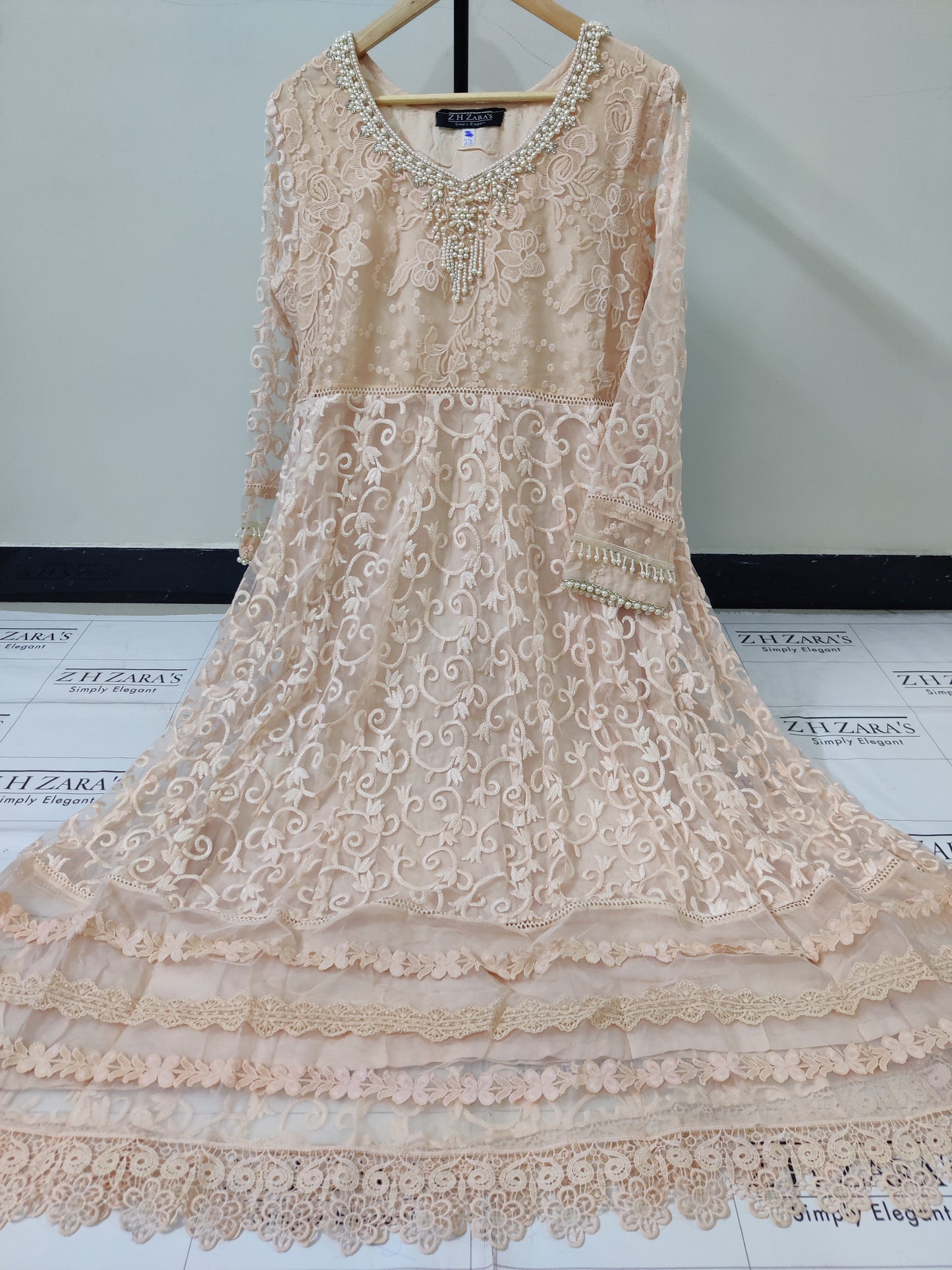 Stitched 4pc Anarkali Frock Powder Peach