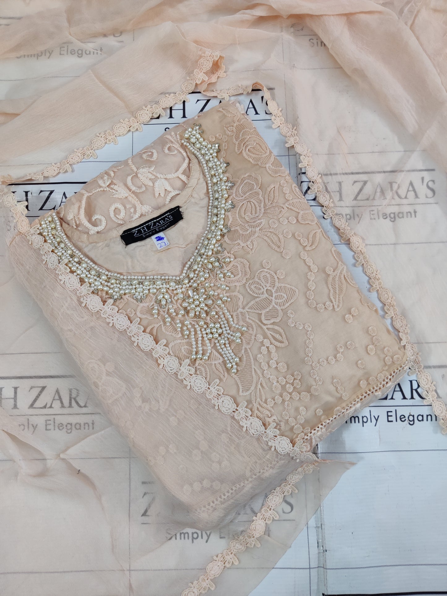 Stitched 4pc Anarkali Frock Powder Peach