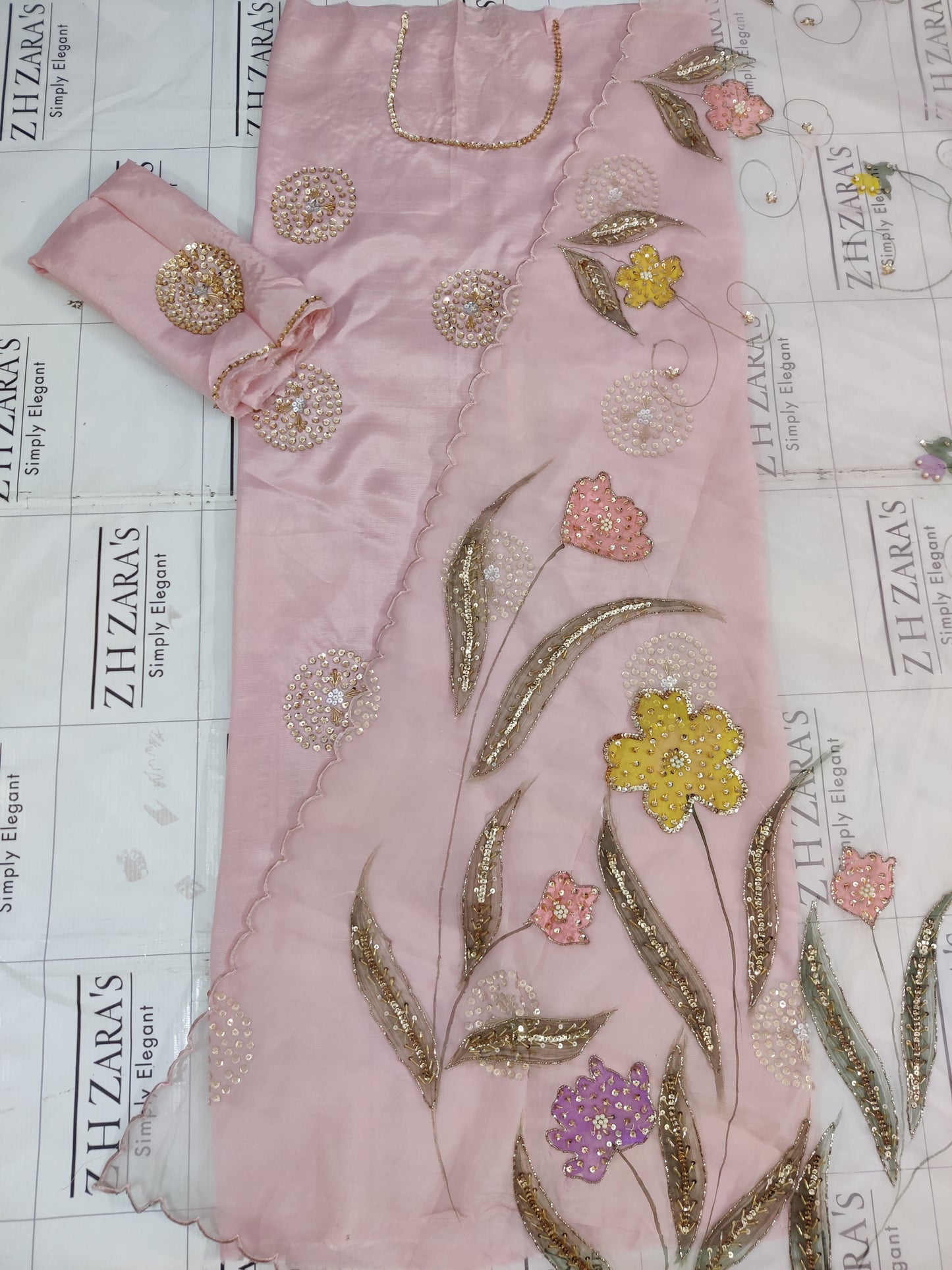 Powder Pink V2 Hand Embellished Hand Painted Cutwork 3pc