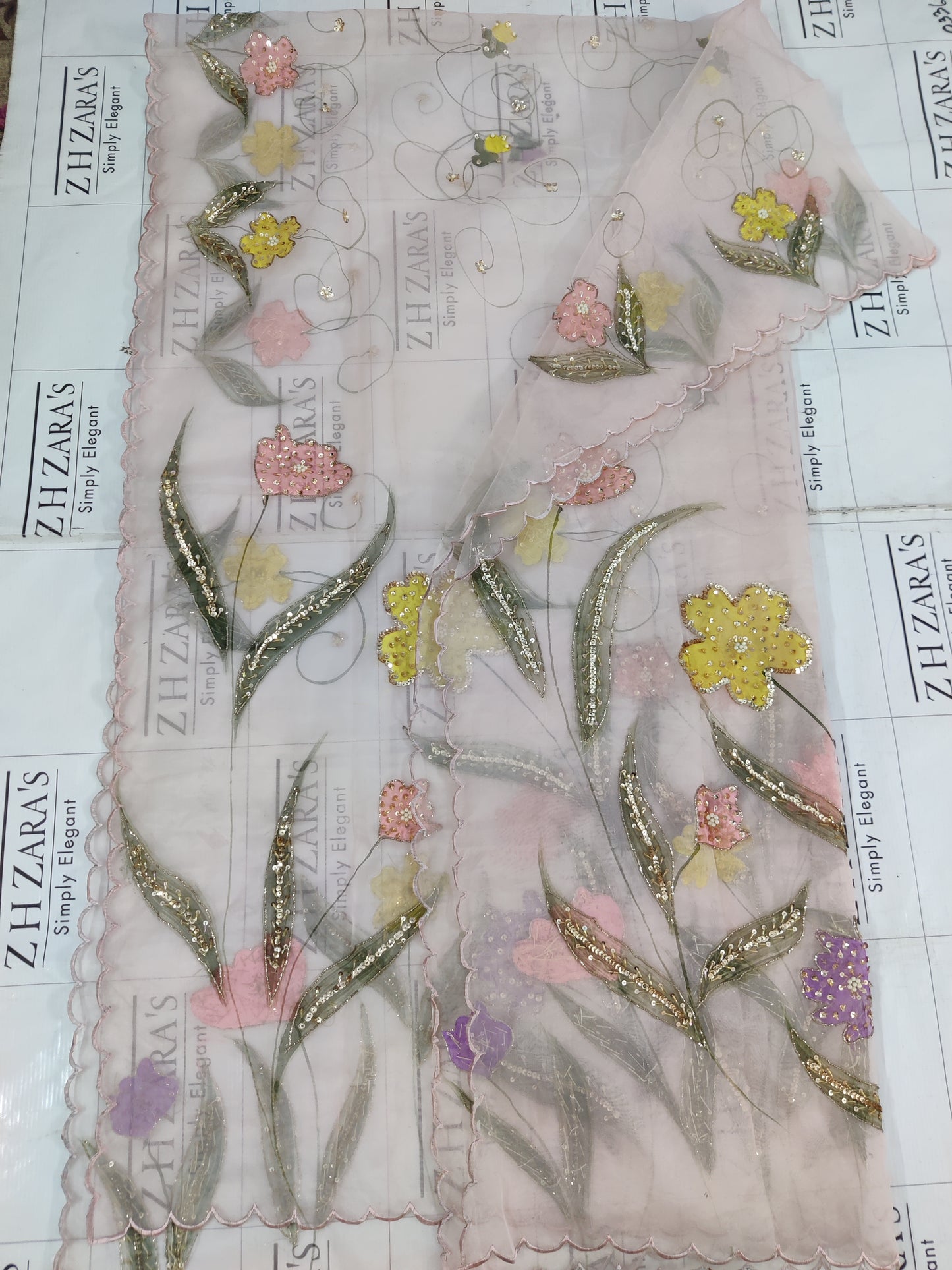 Powder Pink V2 Hand Embellished Hand Painted Cutwork 3pc