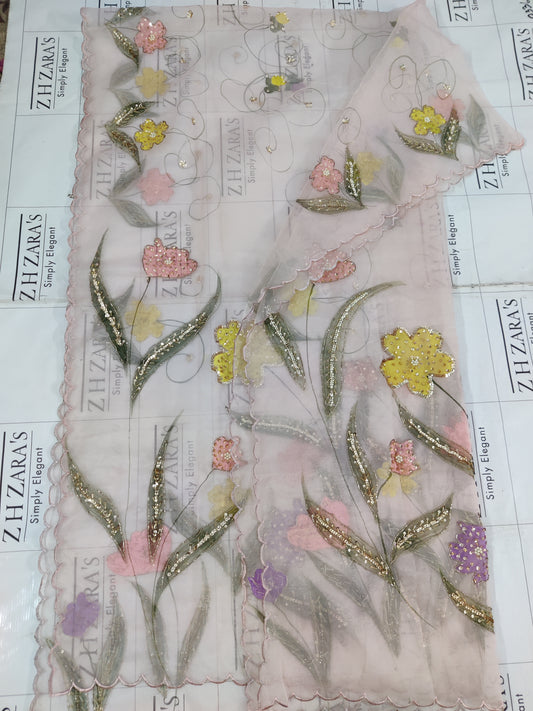 Powder Pink V2 Hand Embellished Hand Painted Cutwork 3pc