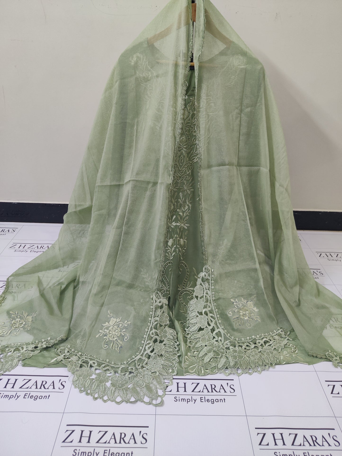 Olive Green Rawsilk Embroidery Cutwork 3pc