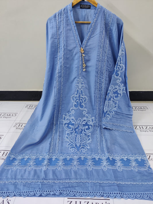 Ice Blue Viscose Lawn 3pc