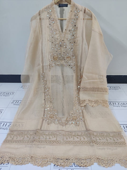 Coffee Beige Cutwork Handwork 2pc