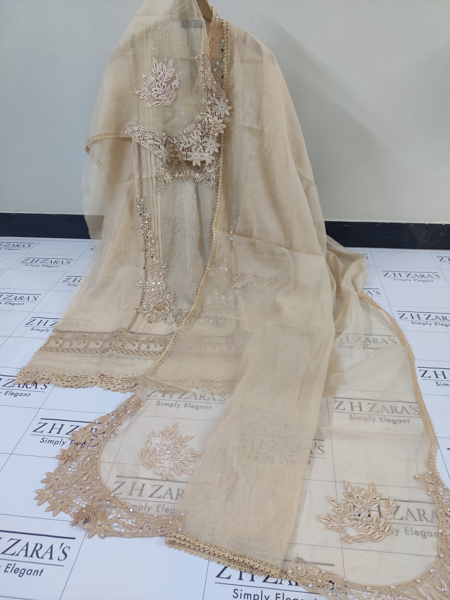 Coffee Beige Cutwork Handwork 2pc