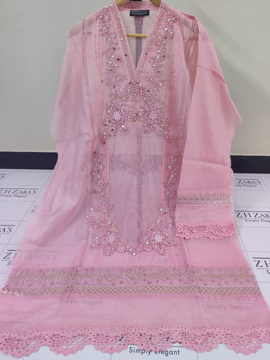 Peachy Pink Cutwork Handwork 2pc