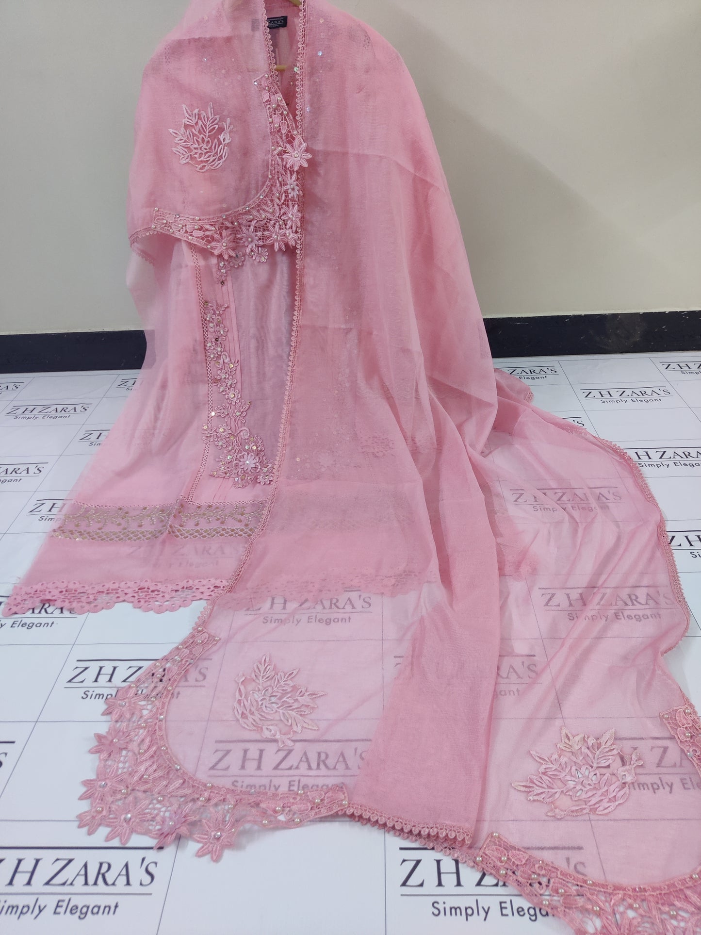 Peachy Pink Cutwork Handwork 2pc