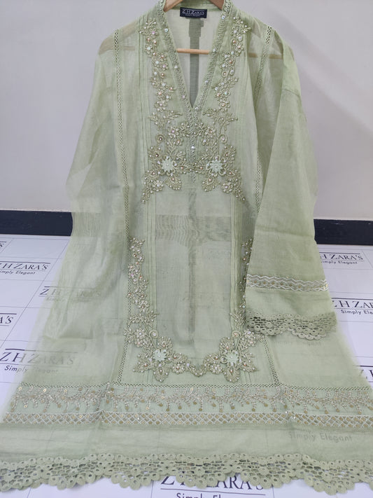 Olive Green Cutwork Handwork 2pc
