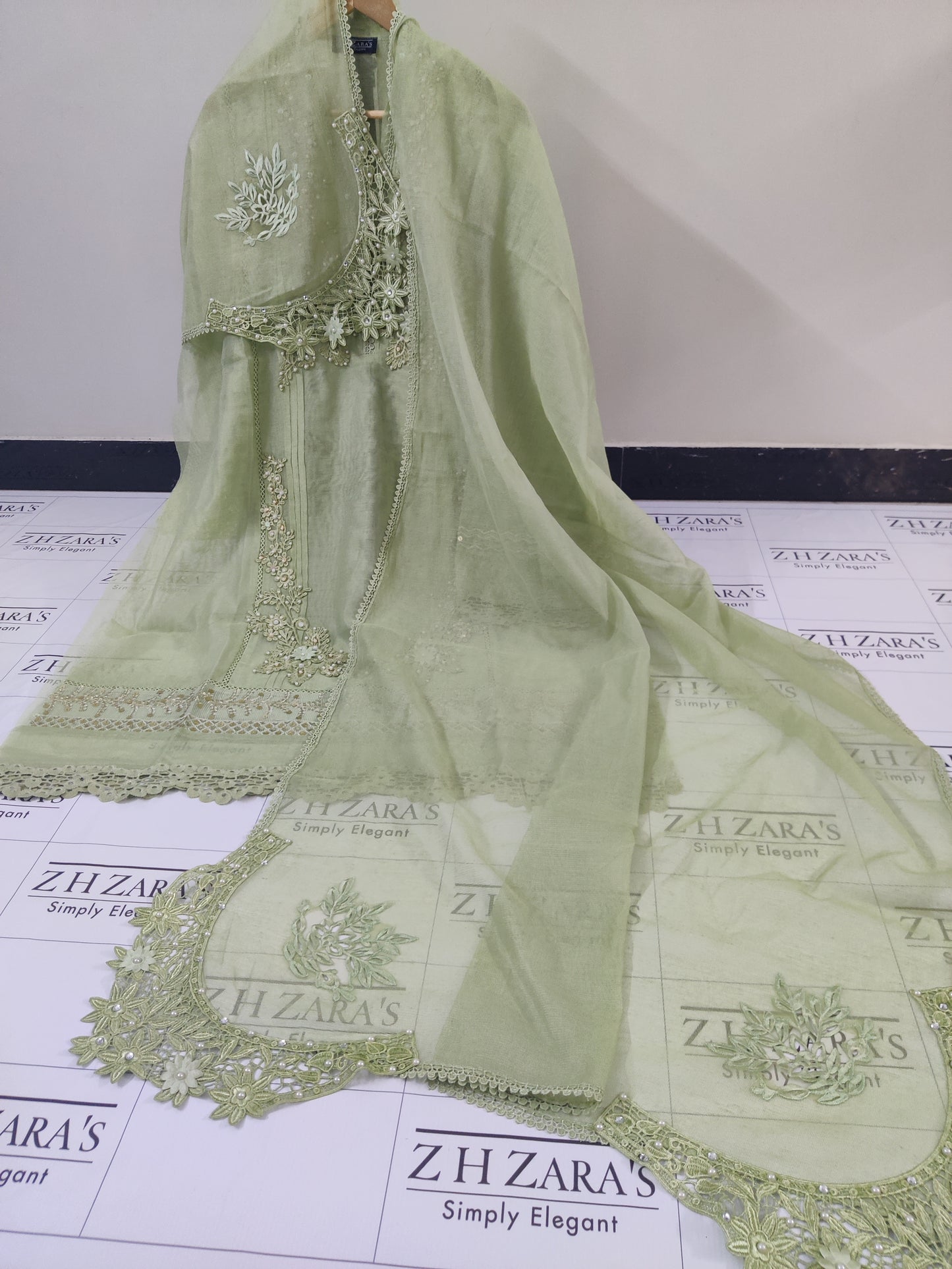 Olive Green Cutwork Handwork 2pc