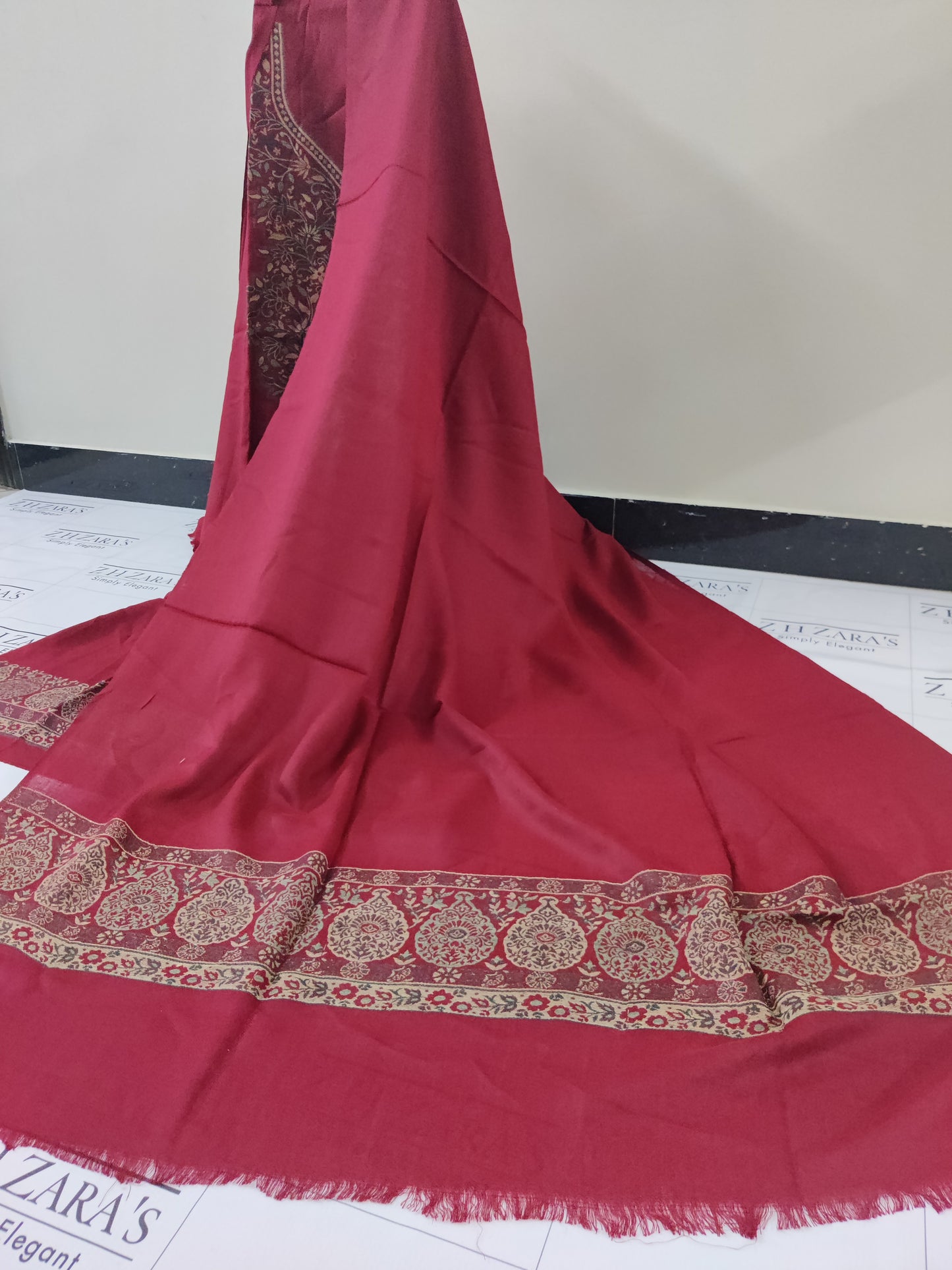 Maroon Green Kani Pashmina 3pc