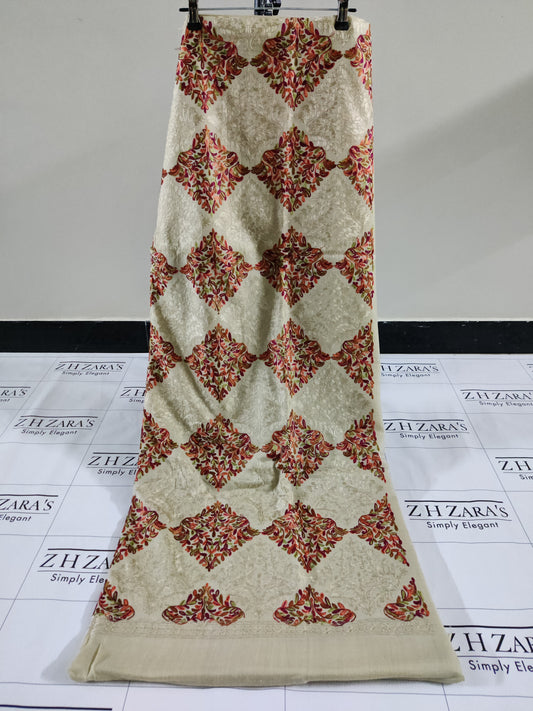 Cream Foan Embroidered Pashmina 3pc