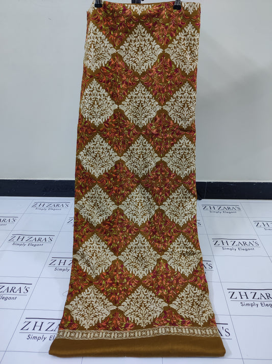 Hazel Brown Embroidered Pashmina 3pc