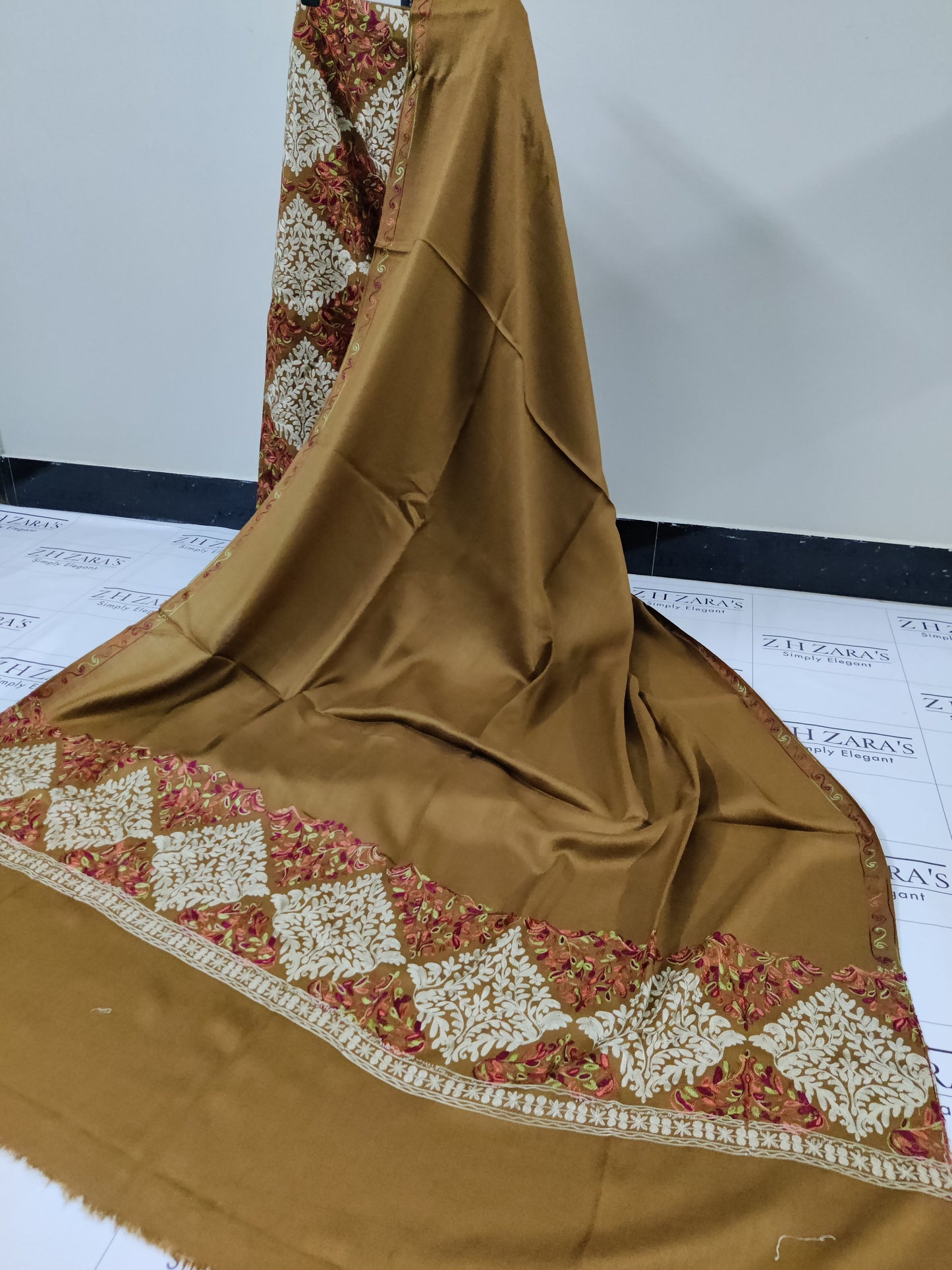 Hazel Brown Embroidered Pashmina 3pc