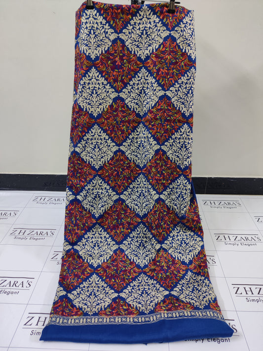 Peacock Blue Embroidered Pashmina 3pc