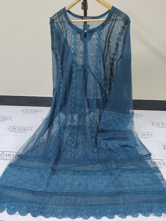 Heavy duppatta 3pc Peacock Blue