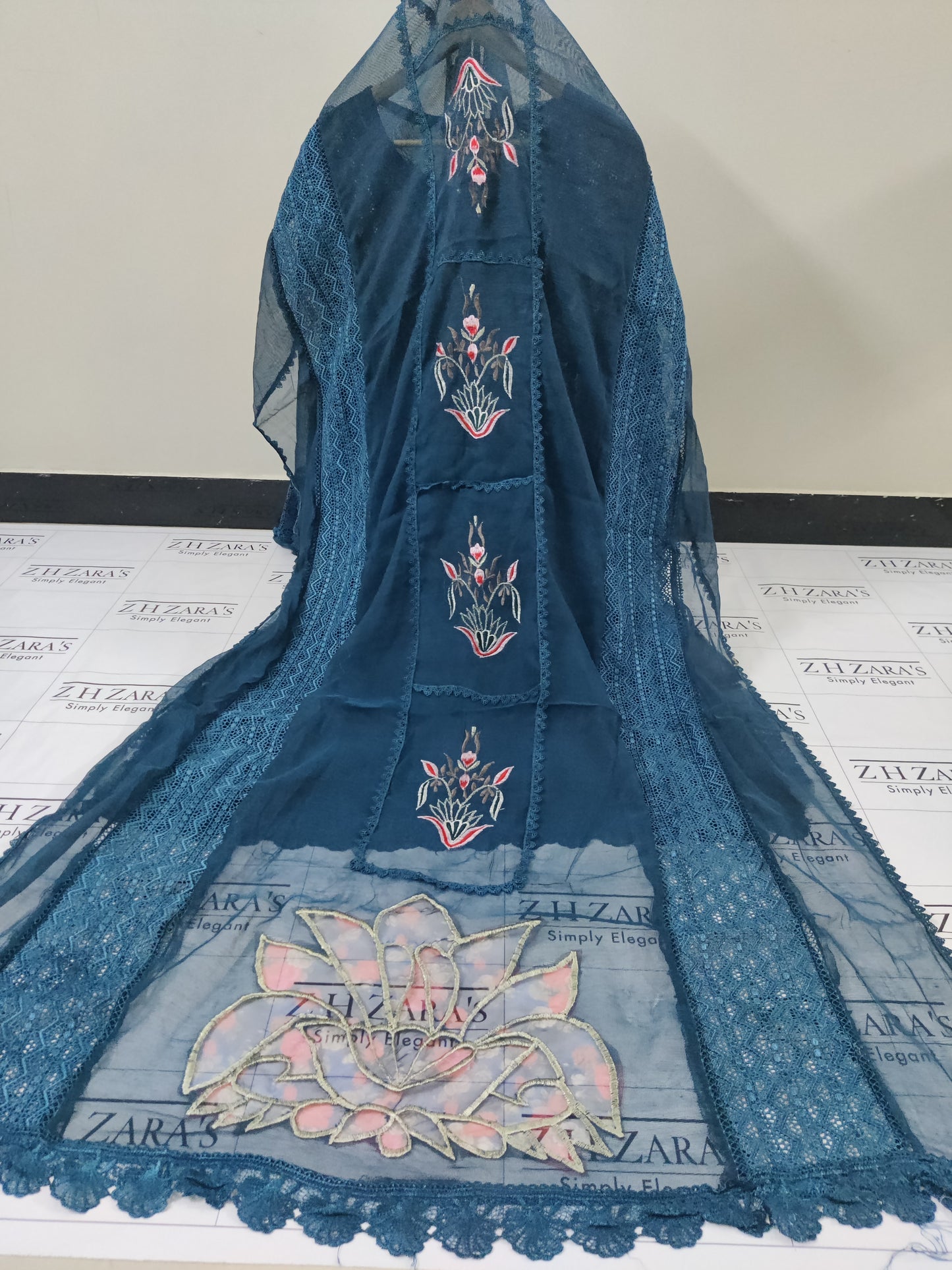 Heavy duppatta 3pc Peacock Blue